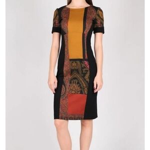 Etro Milano Dress Womens 42 Small Made In Italy Wool Floral Paisley Sheath